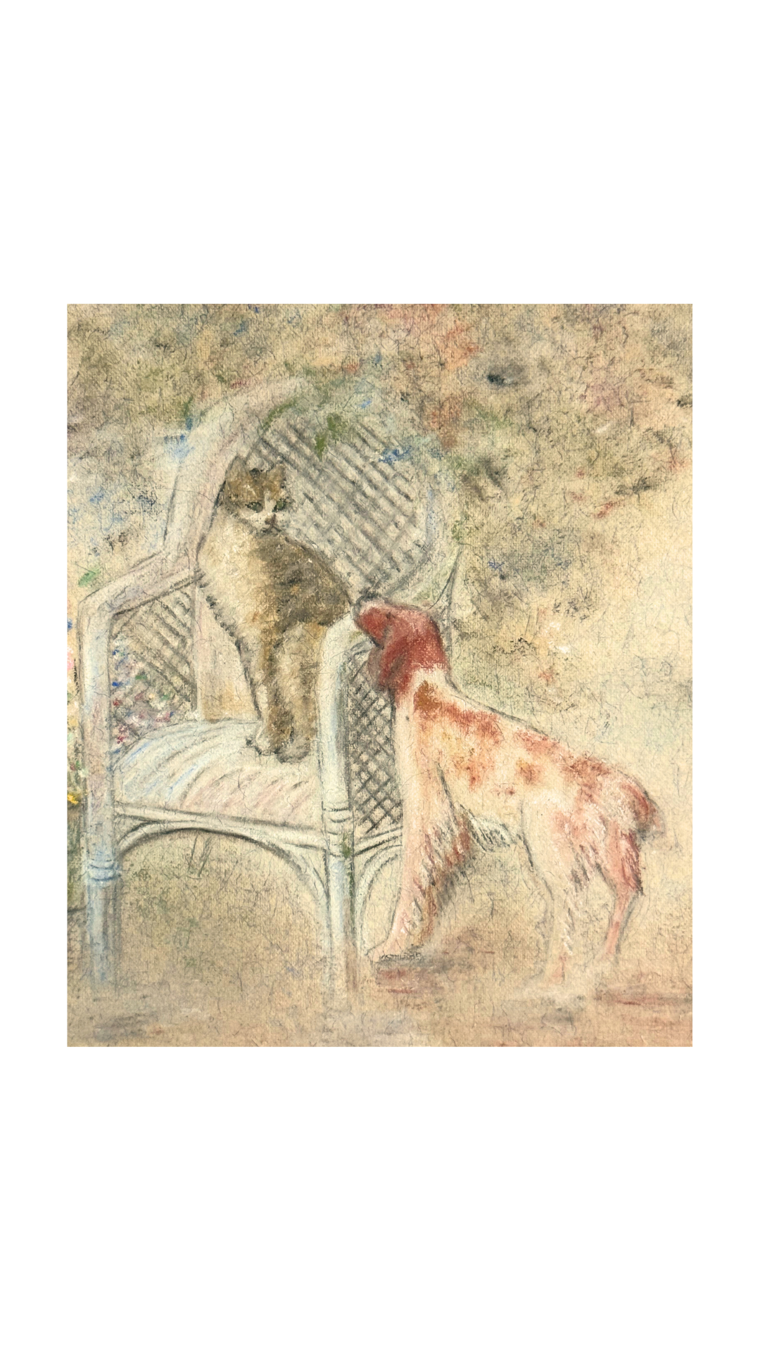 Cat & Dog Pastel in Burl Wood Frame