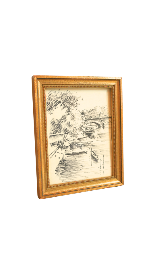 Framed Ink Paris River Scene