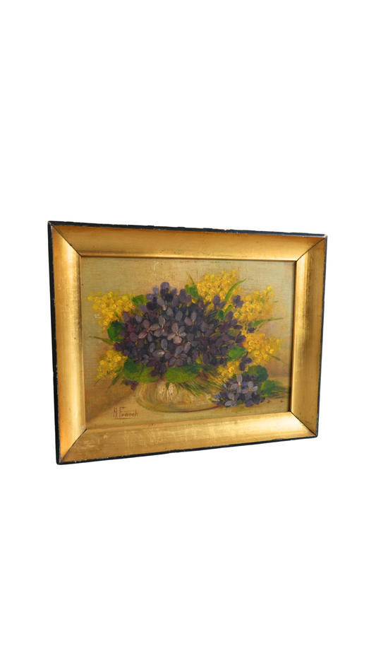 French Floral Still Life with Violets and Mimosa