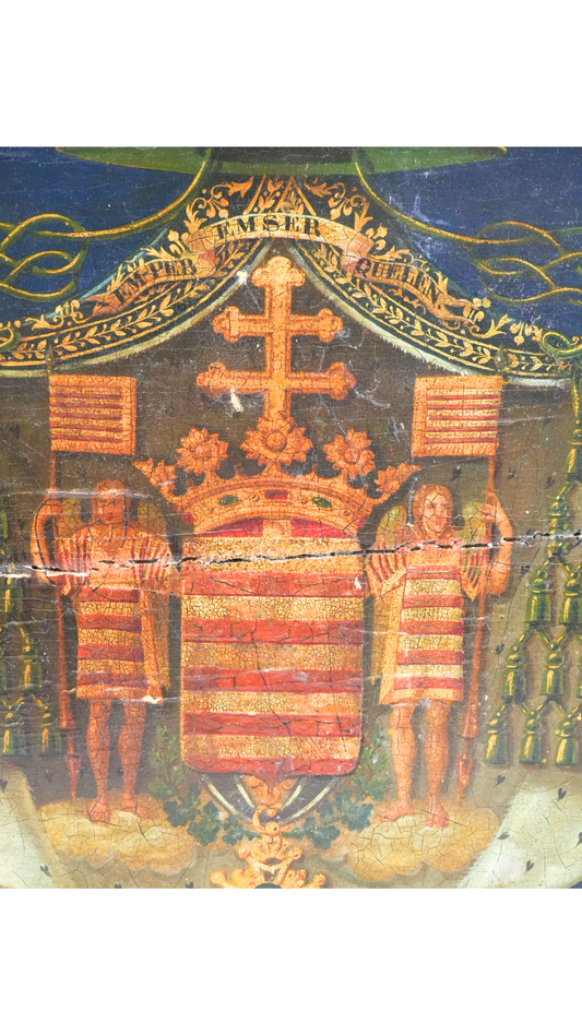 Antique European Hand-Painted Heraldic Coat of Arms Panel