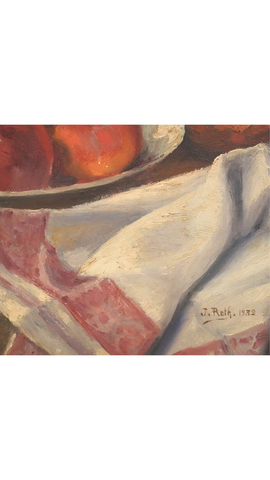 Signed 1932 Still Life with Apples by J. Roth