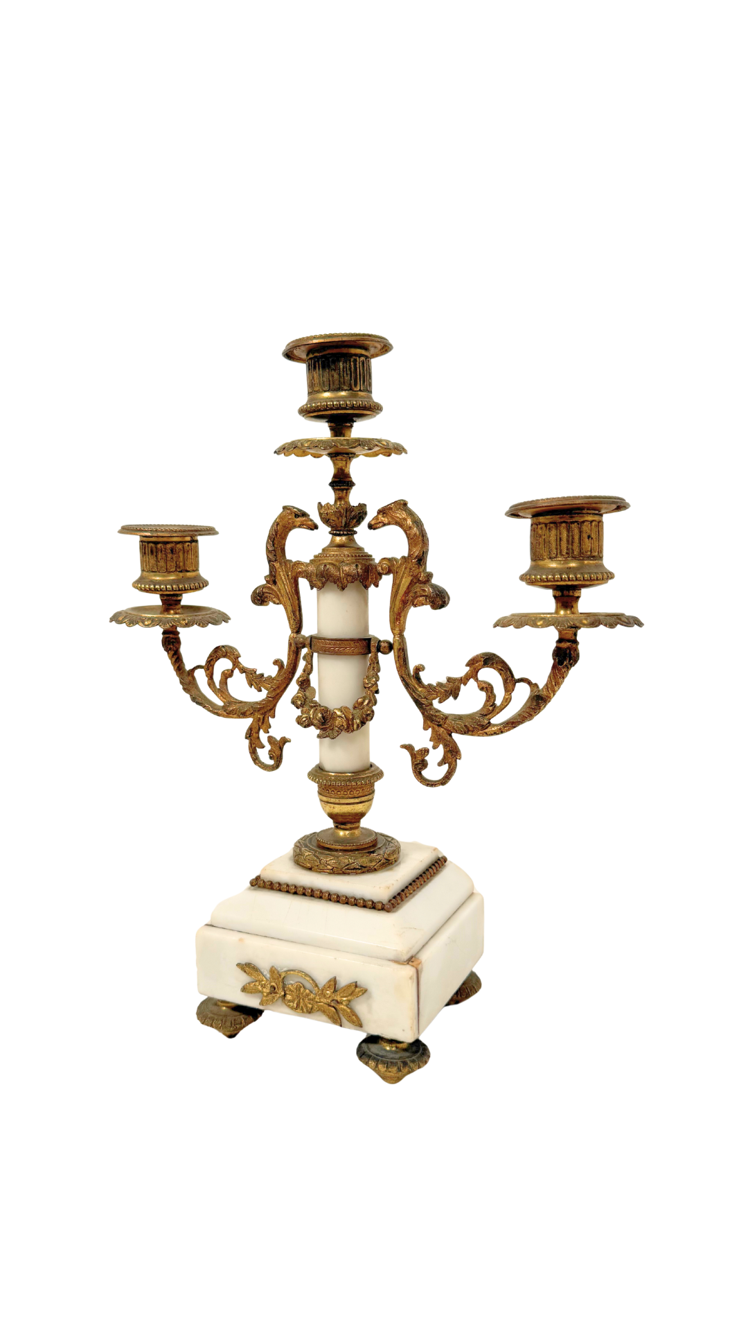Empire Style Gilt Bronze & Marble Candelabra Pair