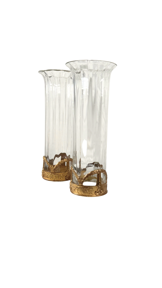 Pair of French Crystal Vases with Gilt Bronze Mounts