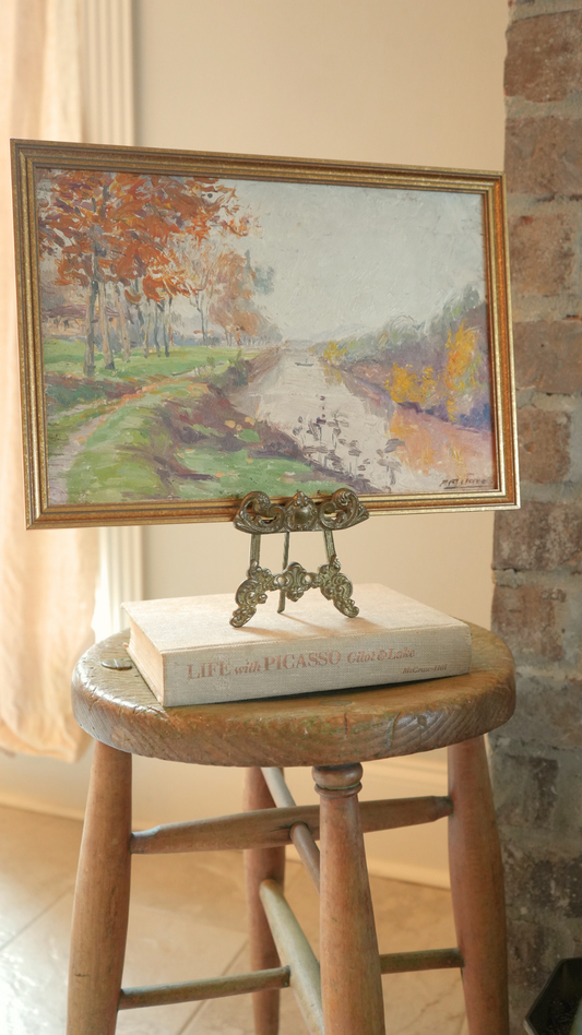 Signed Vintage French Impressionist Canal Landscape Painting