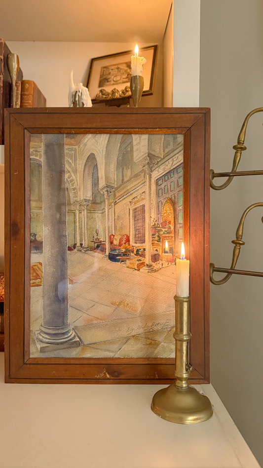 Courtyard Interior Watercolor by Wm. de Le Boeuf