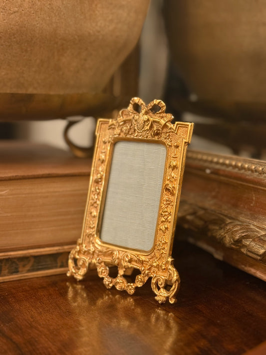 Ornate French Gilt Bronze Easel Frame with Ribbon Crest
