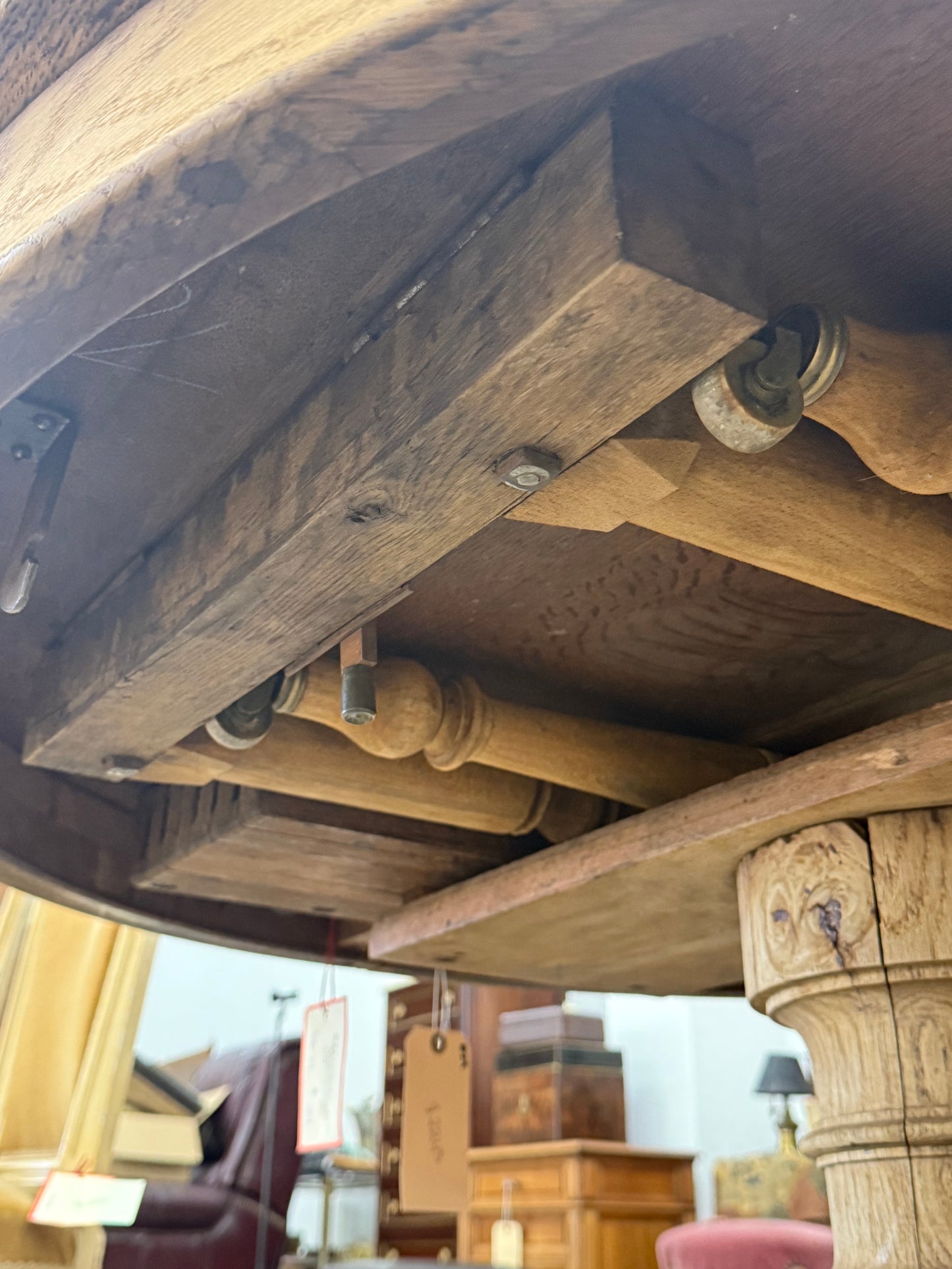 Bleached Carved Extension Dining Table with Center Pedestal Base