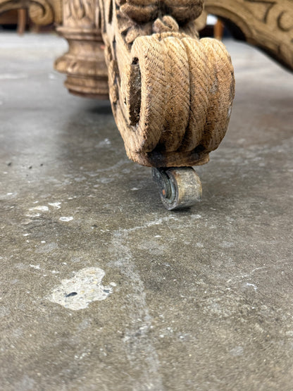 Bleached Carved Extension Dining Table with Center Pedestal Base