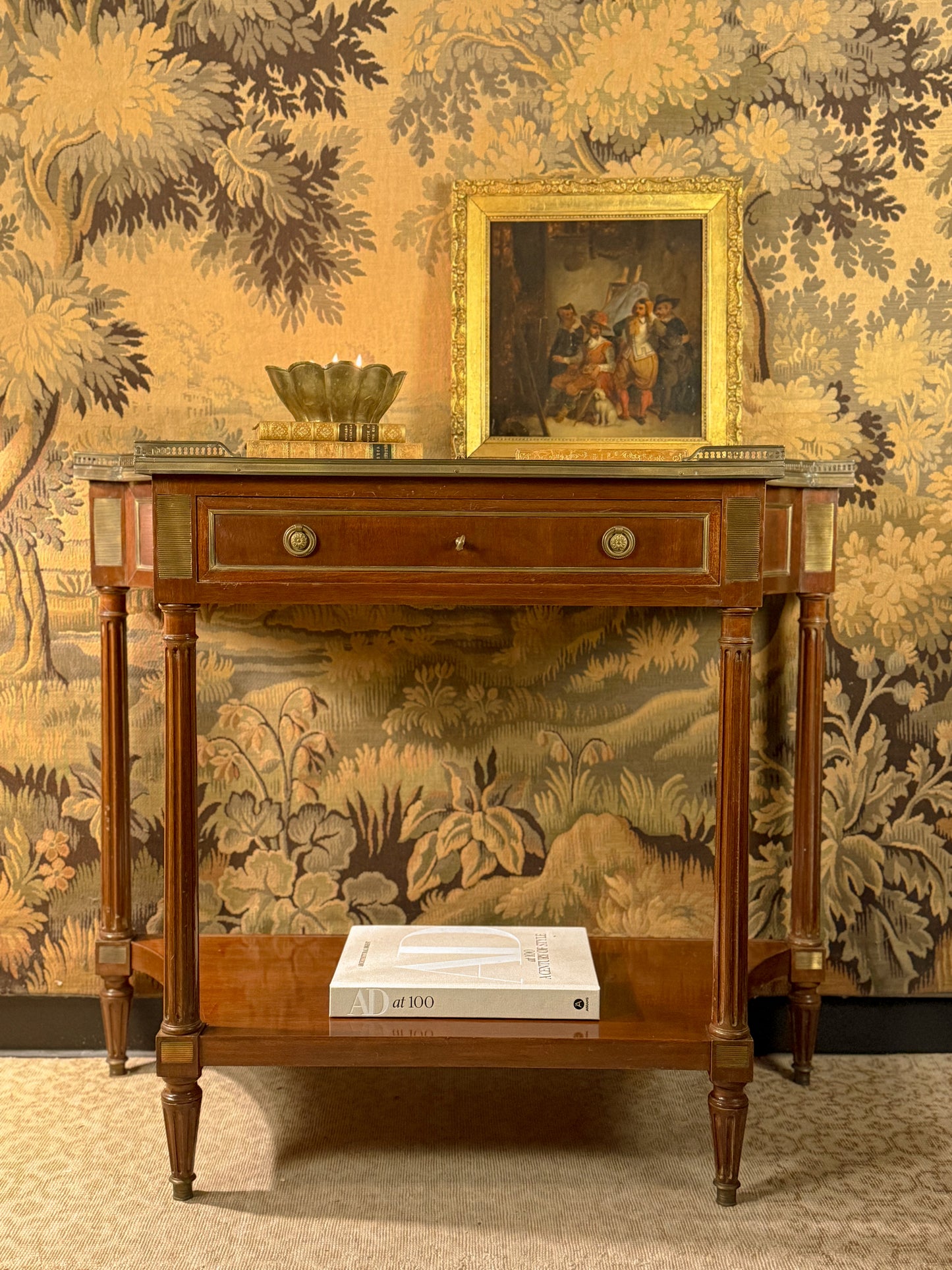 French Louis XVI Style Mahogany & Marble Console Table