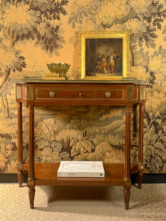 French Louis XVI Style Mahogany & Marble Console Table