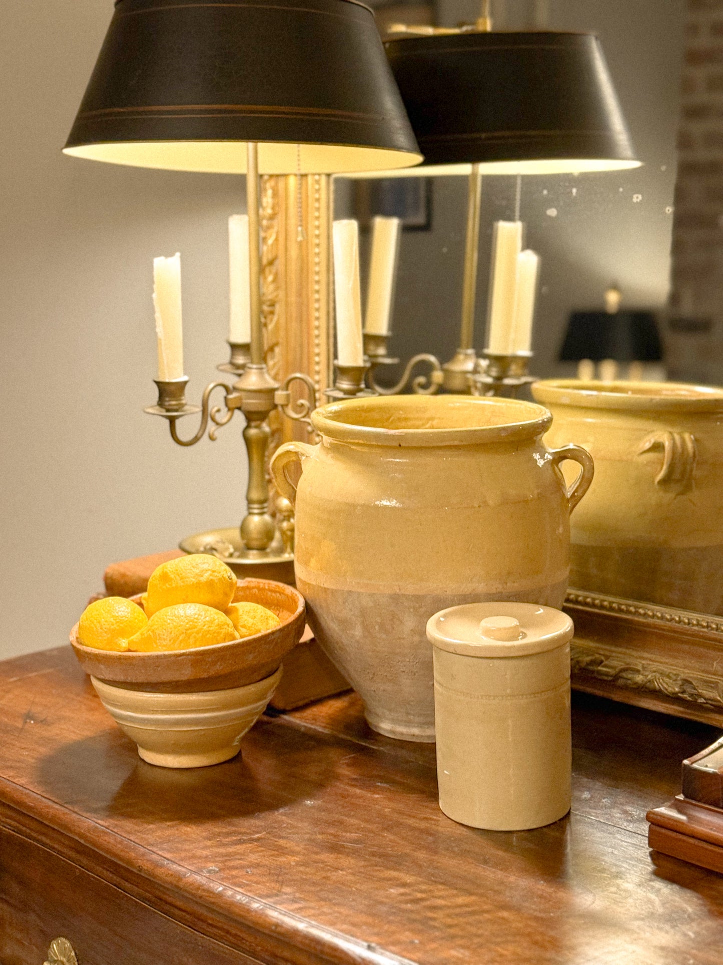 19th-Century French Confit Pot with Warm Pale Ochre Glaze