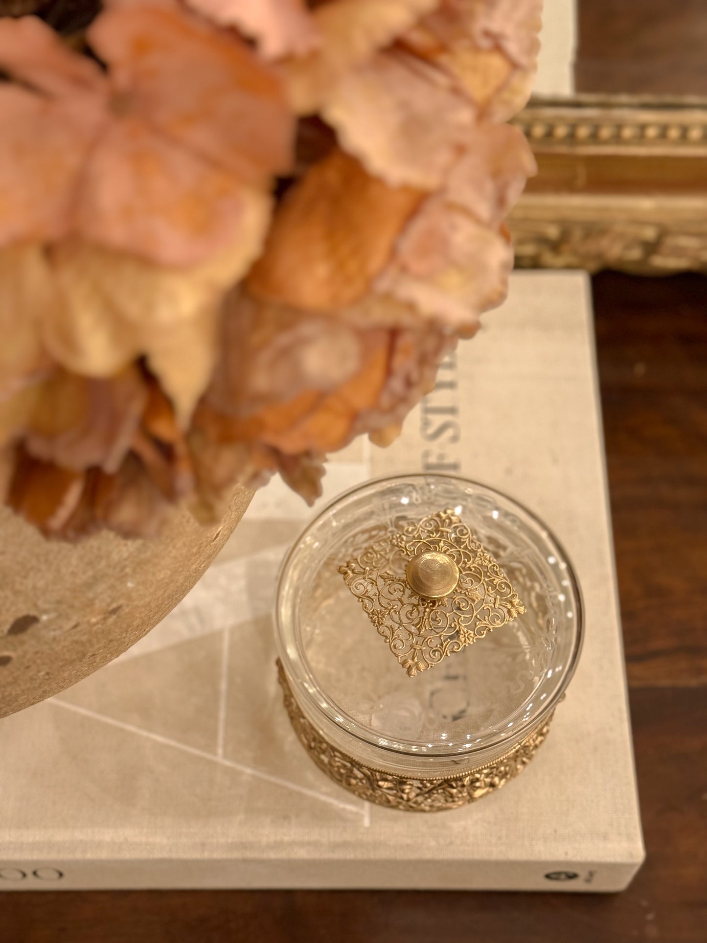 Gilt Filigree Covered Glass Bonbonnière