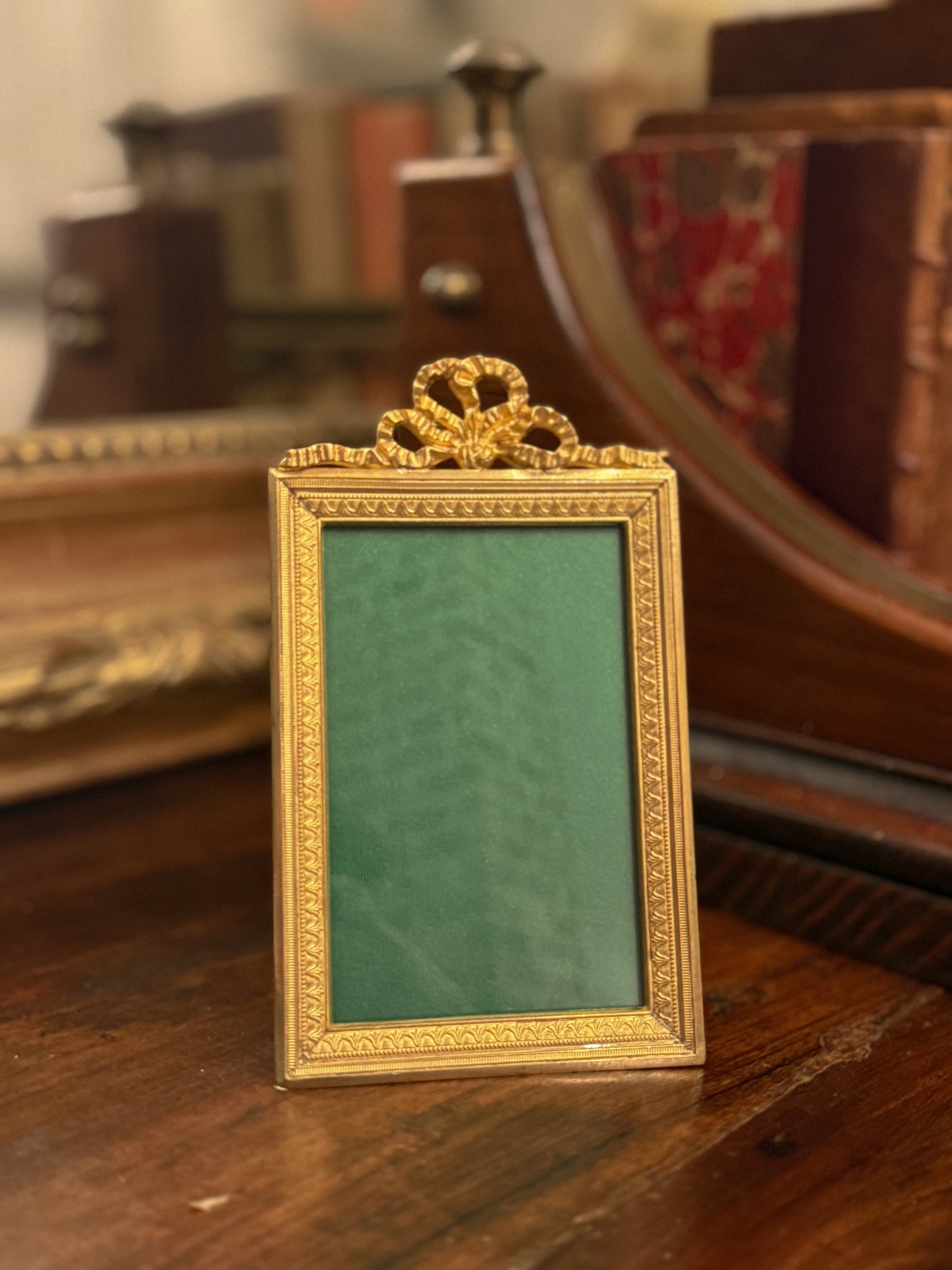 Antique French Gilt Frame with Ribbon Crest