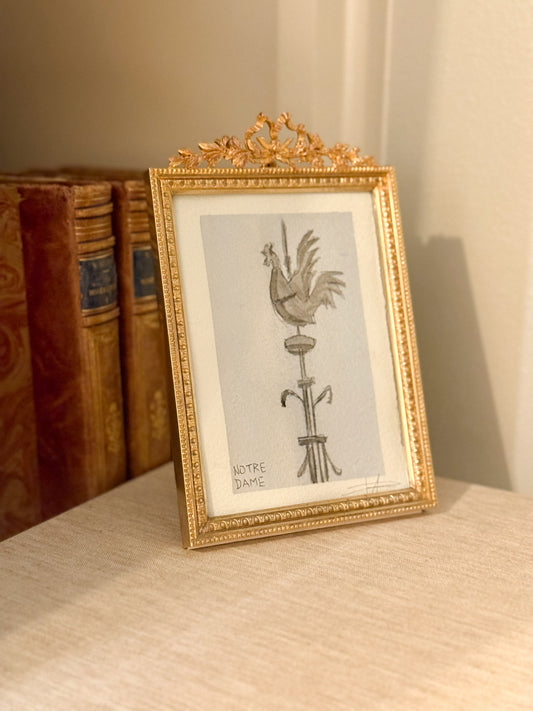 Antique French Frame Notre Dame Spire Watercolor