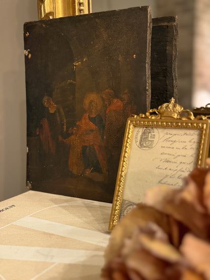 Antique Religious Panel Painting on Wood