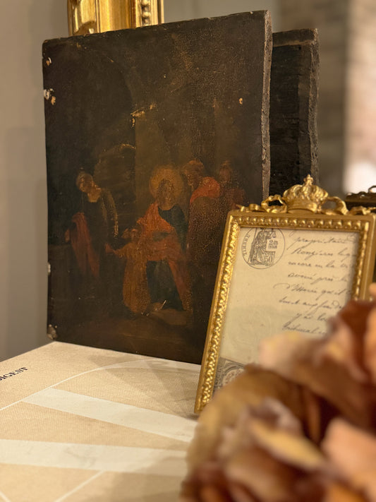 Antique Religious Panel Painting on Wood