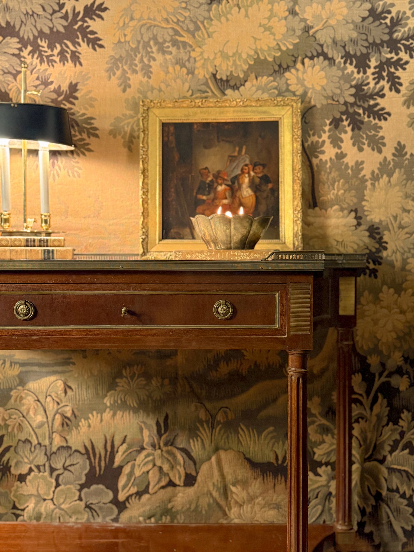 French Louis XVI Style Mahogany & Marble Console Table