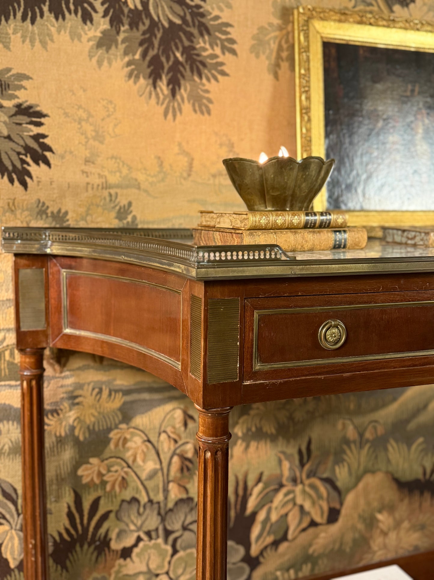 French Louis XVI Style Mahogany & Marble Console Table