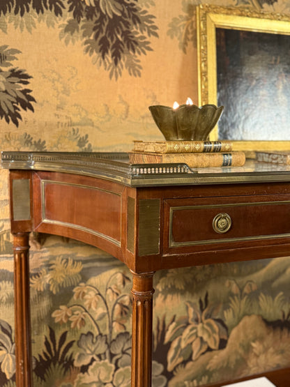 French Louis XVI Style Mahogany & Marble Console Table