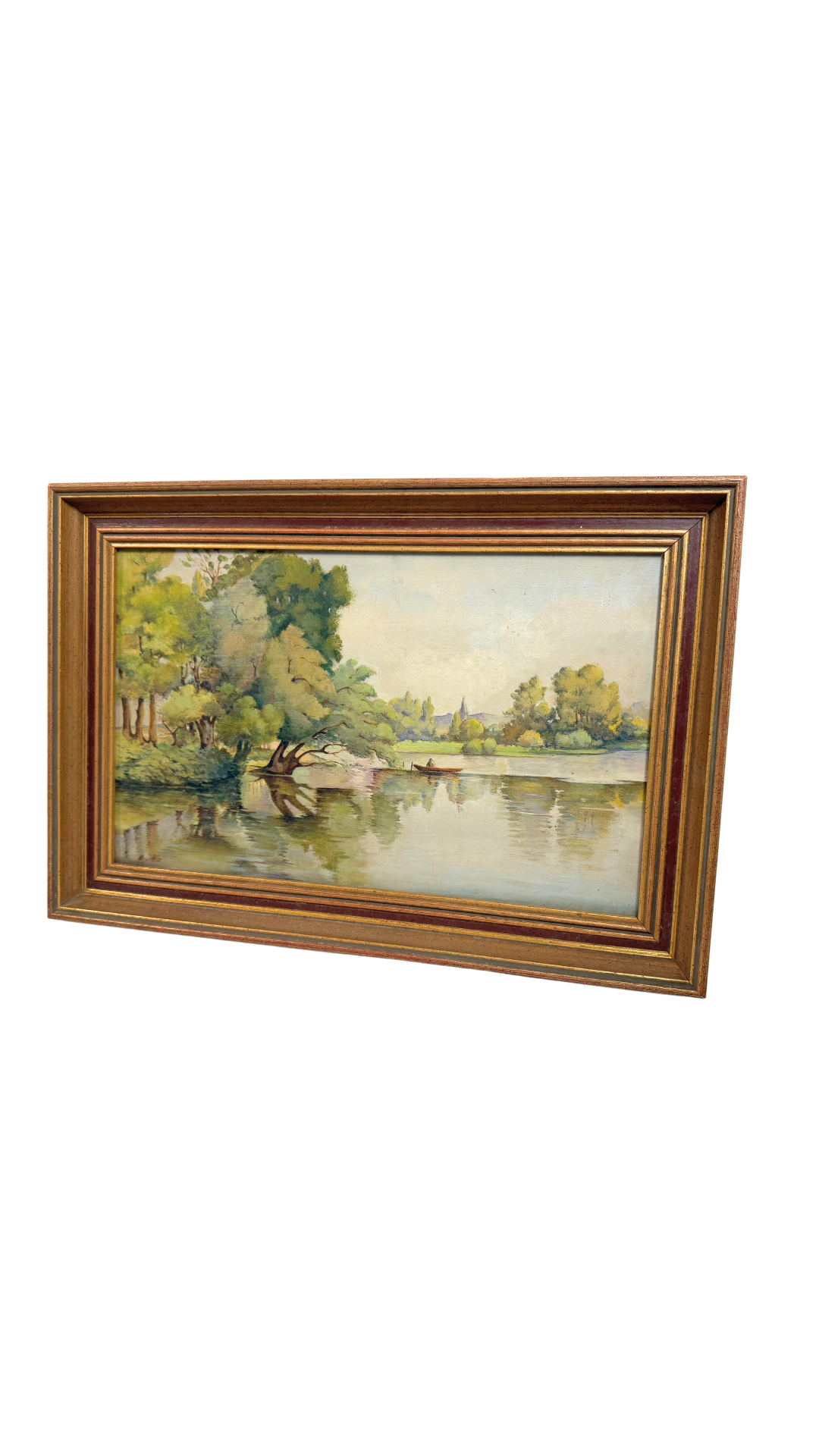 Vintage French Landscape Pond Painting