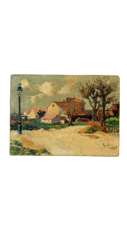 French Antique Town Scape Painting 1903