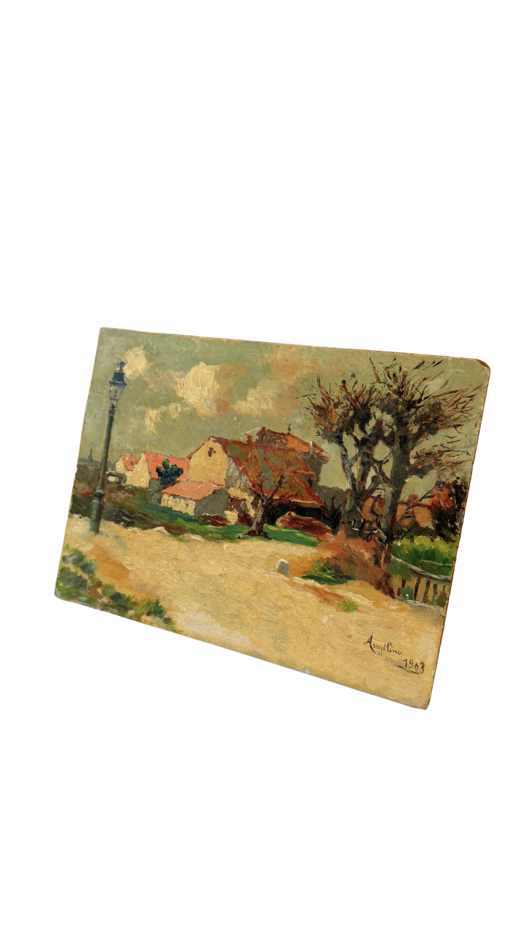 French Antique Town Scape Painting 1903