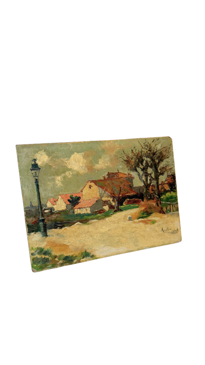 French Antique Town Scape Painting 1903