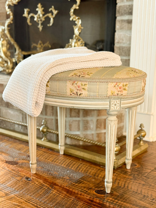 French Louis XVI Oval Silk Stool