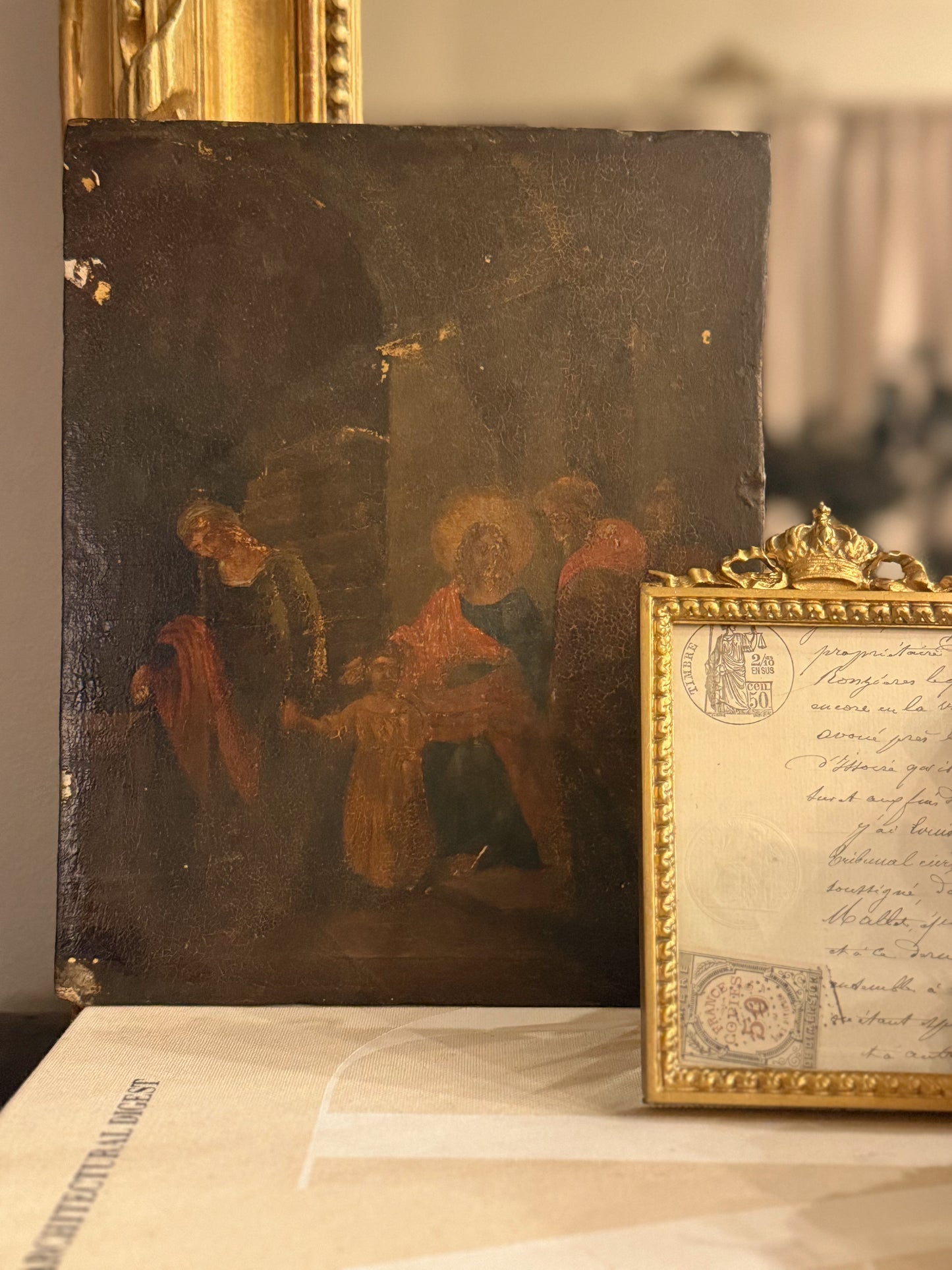 Antique Religious Panel Painting on Wood