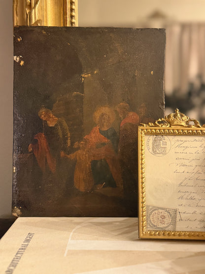 Antique Religious Panel Painting on Wood