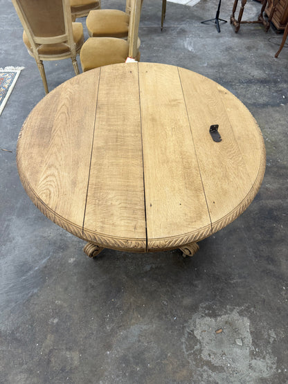 Bleached Carved Extension Dining Table with Center Pedestal Base