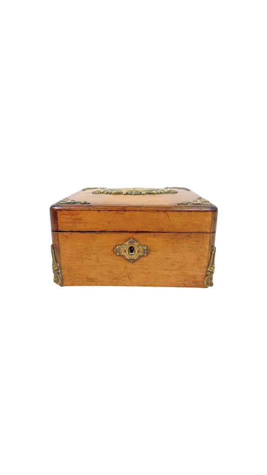 French Inlaid Wood Box with Key