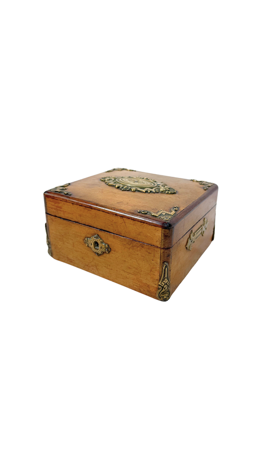 French Inlaid Wood Box with Key