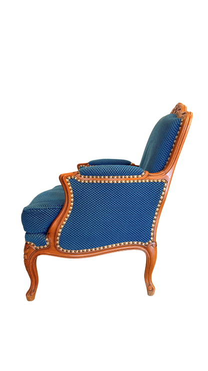 Pair of French Louis XV Style Upholstered Armchairs