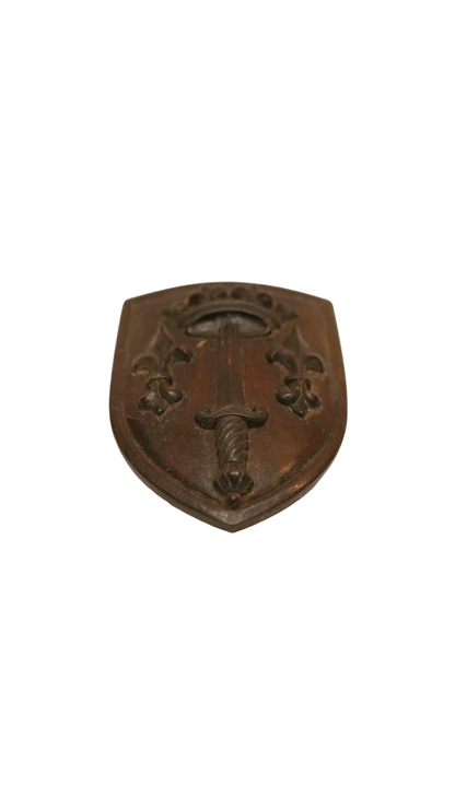 Antique French Carved Wood Jeanne d’Arc Heraldic Plaque