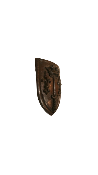 Antique French Carved Wood Jeanne d’Arc Heraldic Plaque