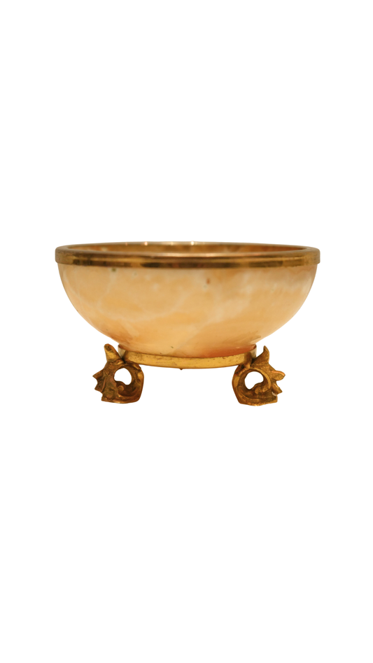 Vintage French Onyx & Brass Footed Bowl