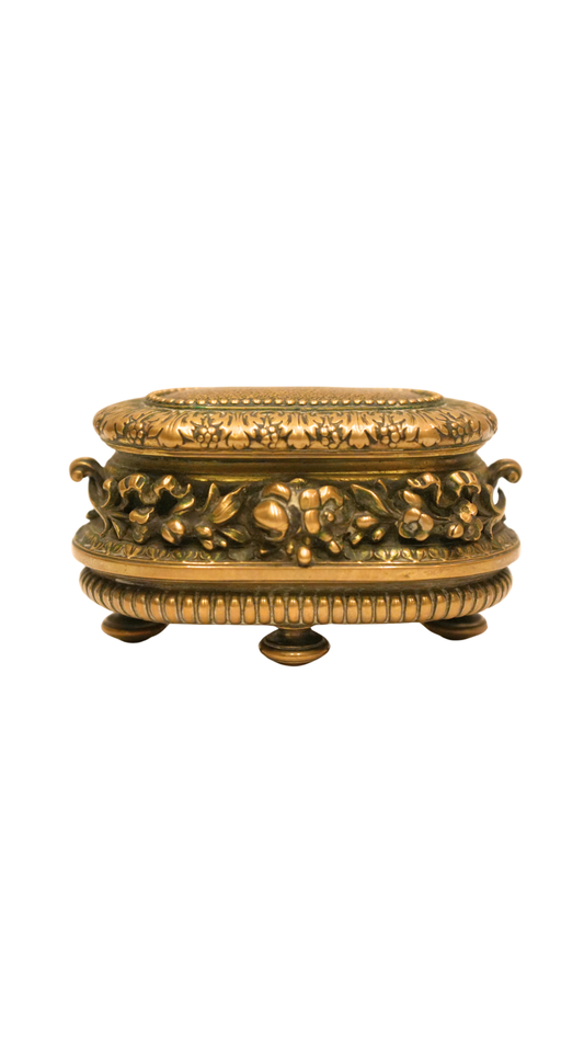Antique French Bronze Stamp Box with Floral Relief