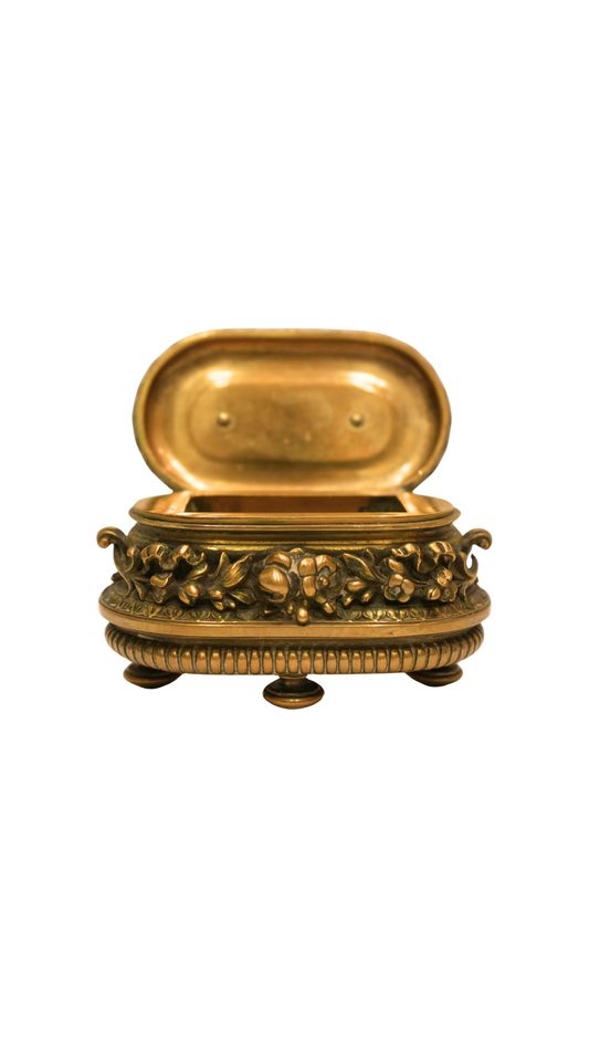 Antique French Bronze Stamp Box with Floral Relief