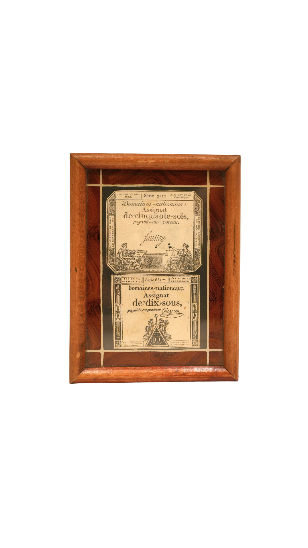 Antique French Framed Assignat Currency Notes, c. 1790s