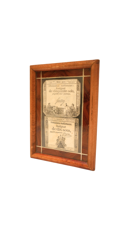 Antique French Framed Assignat Currency Notes, c. 1790s
