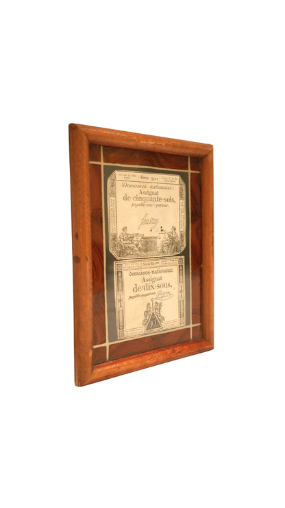 Antique French Framed Assignat Currency Notes, c. 1790s