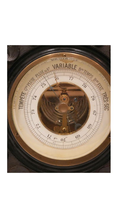 French Aneroid Barometer in Carved Ebonized Wood Frame