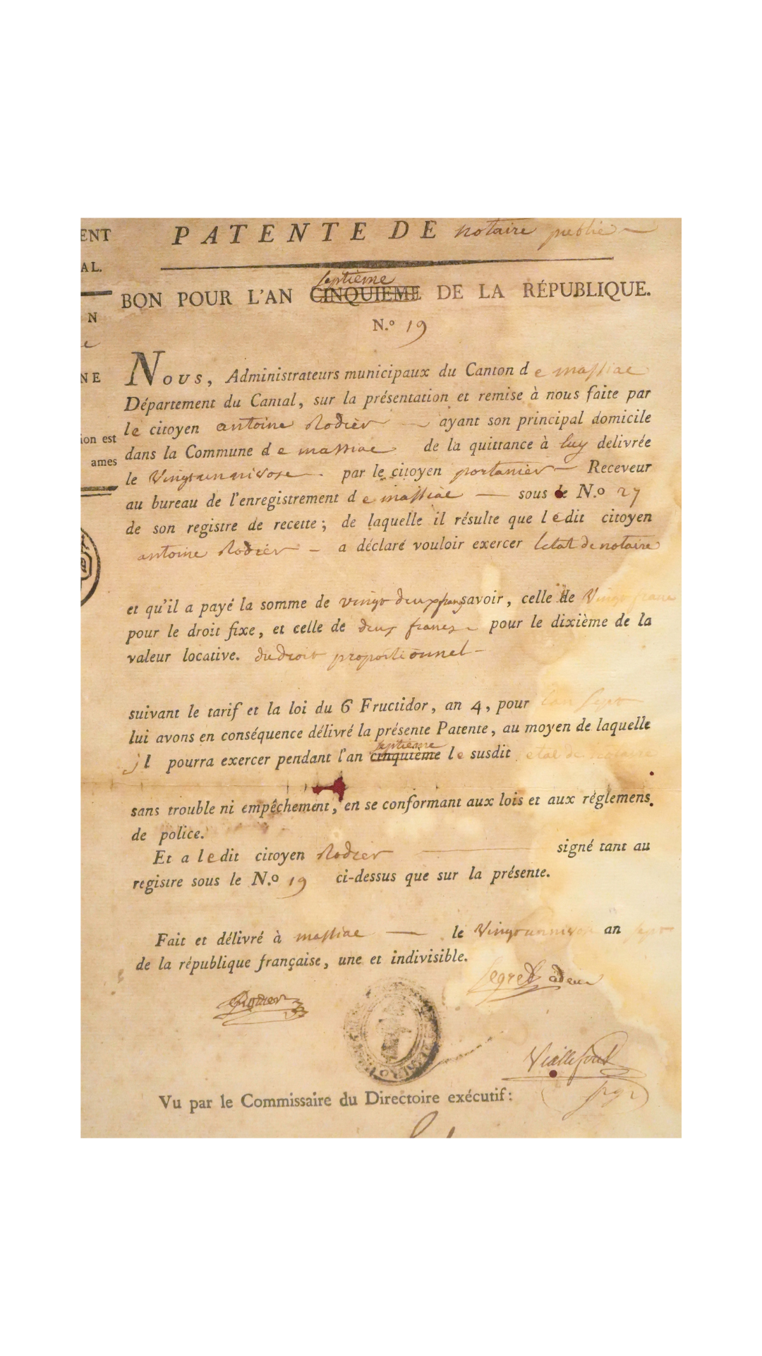 Late 18th-Century French Revolutionary Notary Patent Document