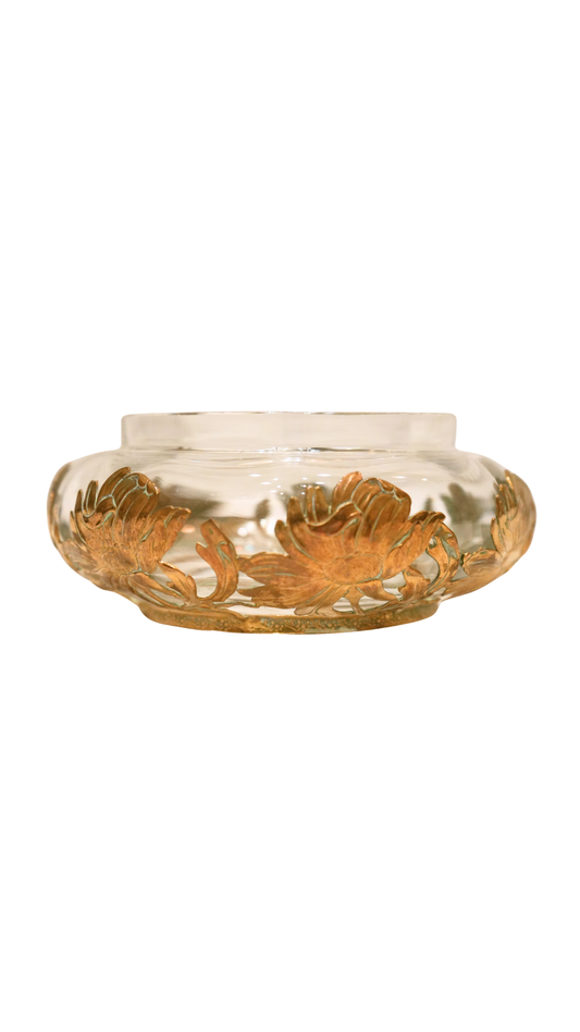 French Glass Bowl with Bronze Chrysanthemum Mount