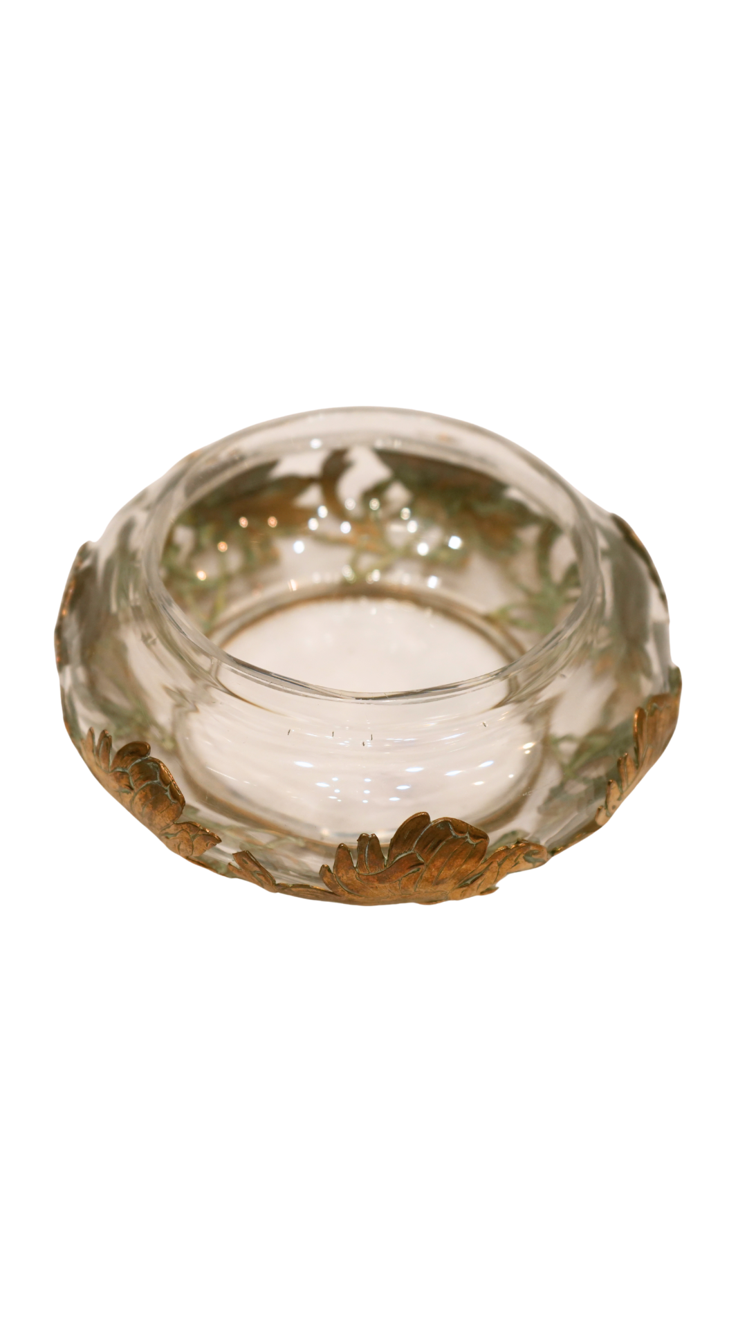 French Glass Bowl with Bronze Chrysanthemum Mount