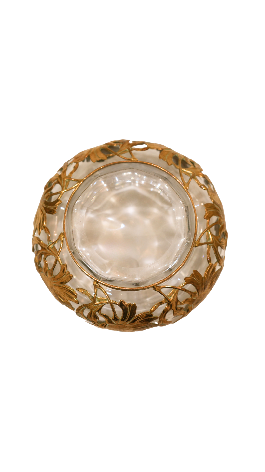 French Glass Bowl with Bronze Chrysanthemum Mount
