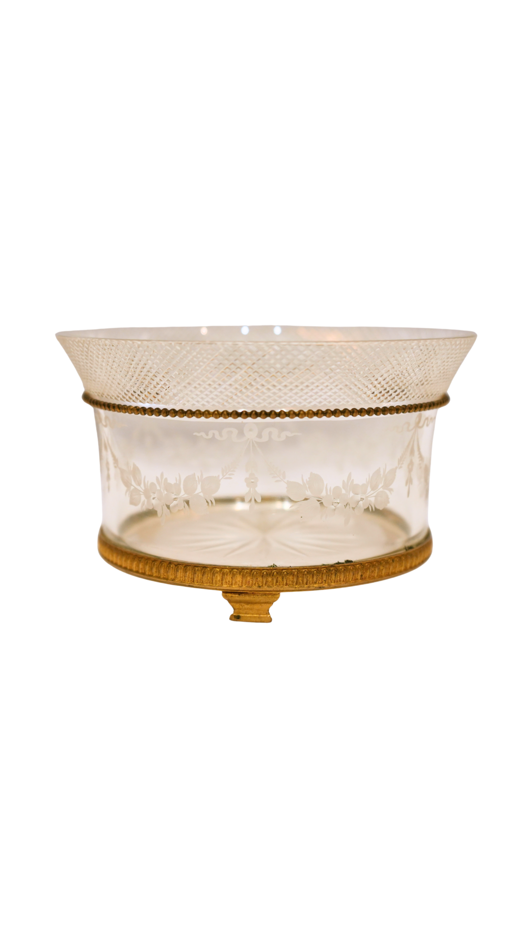 French Etched Glass & Bronze Mounted Bowl