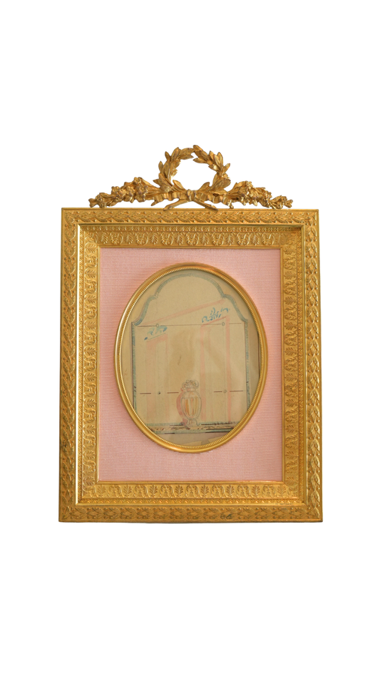 Antique French Louis XVI Gilt Bronze Bow & Laurel Frame