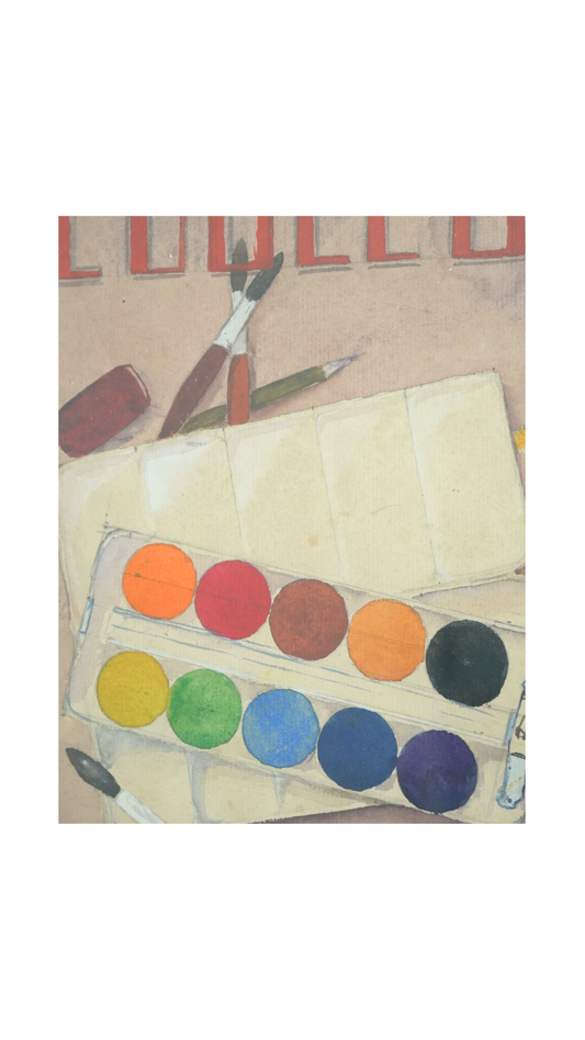 Vintage French “Couleurs – En Vente Ici” Watercolor